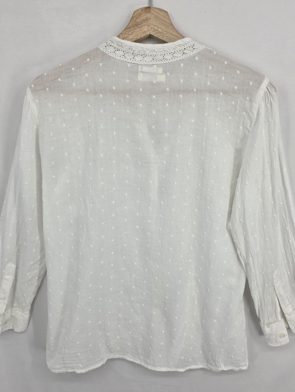 Vintage Old Navy Cottagecore Swiss Dot Lace Pintuck Prairie Blouse Size Medium - Picture 8 of 15